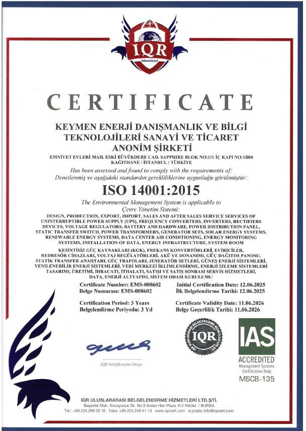 ISO 14001 Çevre Yönetim Sistemi sertifikası